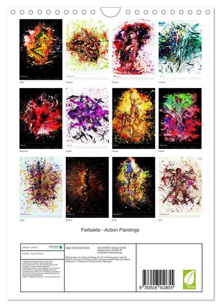 Produktbild: Farbakte - Action Paintings (Wandkalender 2026 DIN A4 hoch), CALVENDO Monatskalender