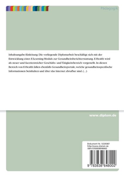 Produktbild: Entwicklung eines E-learning-Moduls zur Gesundheitsberichterstattung