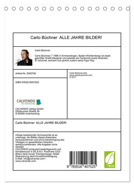 Produktbild: Carlo B&uuml;chner ALLE JAHRE BILDER! (Tischkalender 2026 DIN A5 hoch), CALVENDO Monatskalender