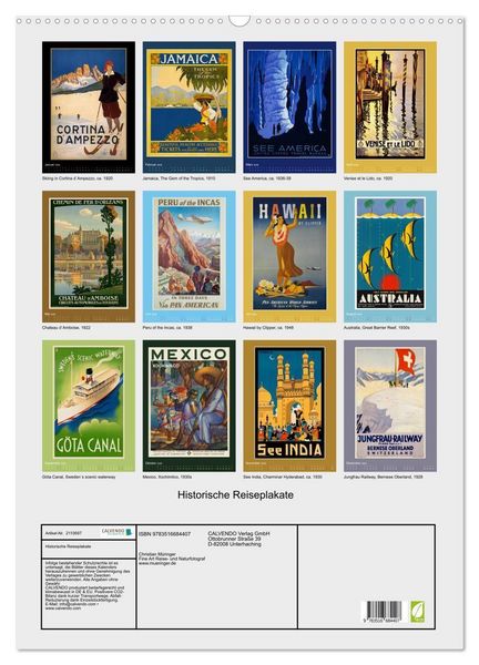 Produktbild: Historische Reiseplakate (Wandkalender 2026 DIN A2 hoch), CALVENDO Monatskalender