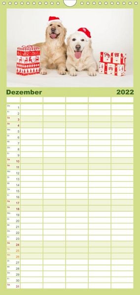 Produktbild: Familienplaner Golden Retriever (Wandkalender 2022 , 21 cm x 45 cm, hoch)