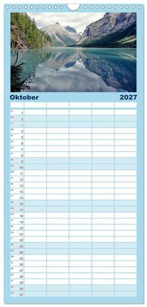 Produktbild: Familienplaner 2027 - Kanadas Westen - Berge und Wasser mit 5 Spalten (Wandkalender, 21 x 45 cm) CALVENDO