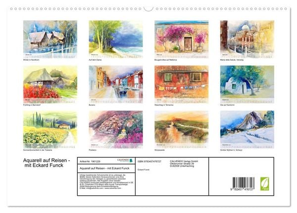 Produktbild: Aquarell auf Reisen - mit Eckard Funck (hochwertiger Premium Wandkalender 2026 DIN A2 quer), Kunstdruck in Hochglanz