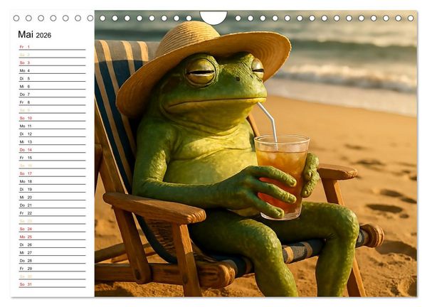Produktbild: Frosch am Strand - Sommer, Sonne, gr&uuml;ne Haut (Wandkalender 2026 DIN A4 quer), CALVENDO Monatskalender