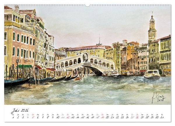 Produktbild: Venedig in stillen Aquarellen (Wandkalender 2026 DIN A2 quer), CALVENDO Monatskalender