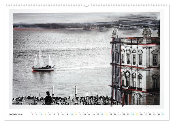 Produktbild: Lissabon One Day (hochwertiger Premium Wandkalender 2026 DIN A2 quer), Kunstdruck in Hochglanz
