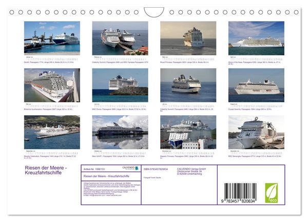 Produktbild: Riesen der Meere - Kreuzfahrtschiffe (Wandkalender 2026 DIN A4 quer), CALVENDO Monatskalender
