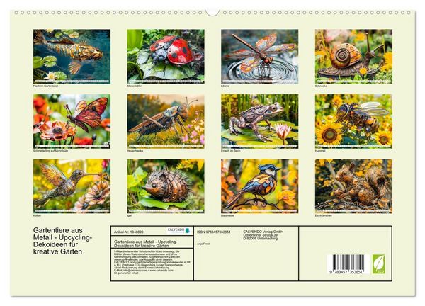 Produktbild: Gartentiere aus Metall - Upcycling-Dekoideen f&uuml;r kreative G&auml;rten (hochwertiger Premium Wandkalender 2026 DIN A2 quer), Kunstdruck in Hochglanz