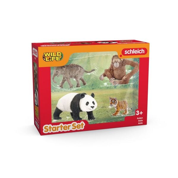 Schleich 42736 - Wild Life, Asien Starter Set, 4-teilig (Asiat.Elefantenbaby/Panda/Orang-Utan/Tigerjunges)