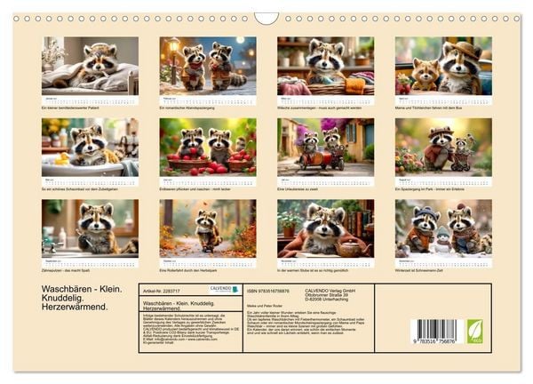Produktbild: Waschb&auml;ren - Klein. Knuddelig. Herzerw&auml;rmend. (Wandkalender 2027 DIN A3 quer), CALVENDO Monatskalender
