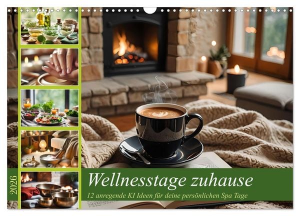 Produktbild: Wellnesstage zuhause - 12 anregende KI Ideen f&uuml;r deine pers&ouml;nlichen Spa Tage (Wandkalender 2026 DIN A3 quer), CALVENDO Monatskalender