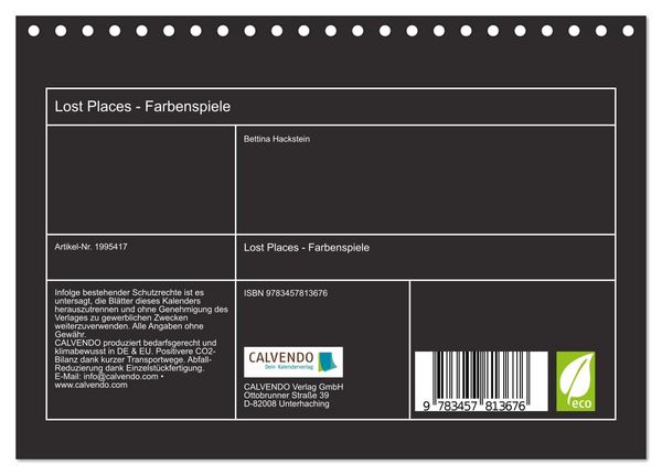 Produktbild: Lost Places - Farbenspiele (Tischkalender 2026 DIN A5 quer), CALVENDO Monatskalender