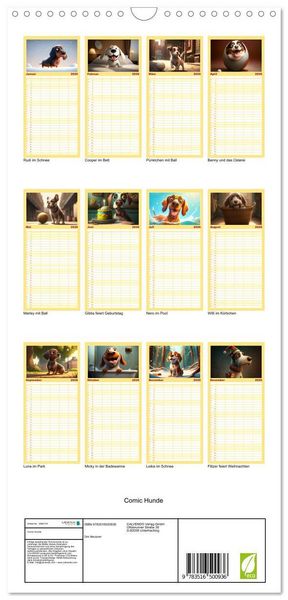 Produktbild: Familienplaner 2026 - Comic Hunde mit 5 Spalten (Wandkalender, 21 x 45 cm) CALVENDO