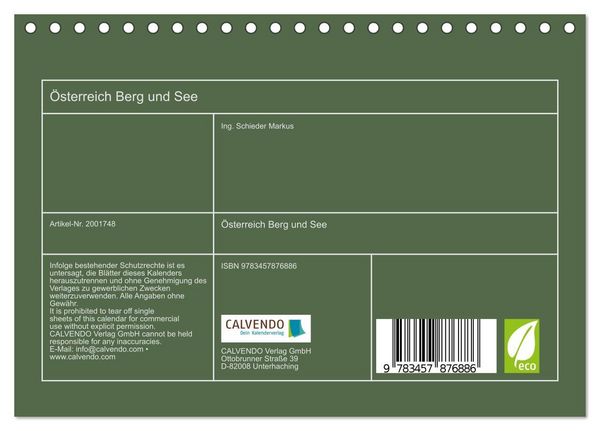 Produktbild: &Ouml;sterreich Berg und See (Tischkalender 2026 DIN A5 quer), CALVENDO Monatskalender