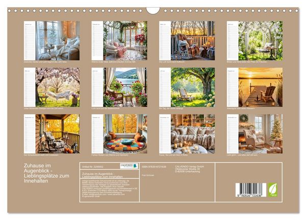 Produktbild: Zuhause im Augenblick - Lieblingspl&auml;tze zum Innehalten (Wandkalender 2026 DIN A3 quer), CALVENDO Monatskalender