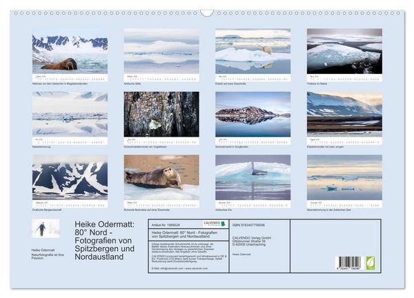 Produktbild: Heike Odermatt: 80&deg; Nord - Fotografien von Spitzbergen und Nordaustland (Wandkalender 2026 DIN A2 quer), CALVENDO Monatskalender