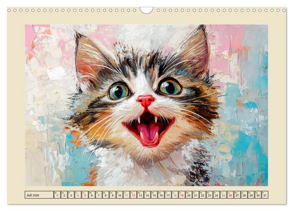 Produktbild: Katzengesichter im &Ouml;lgem&auml;lde-Stil. Liebliche Portraits f&uuml;rs Herz (Wandkalender 2026 DIN A3 quer), CALVENDO Monatskalender