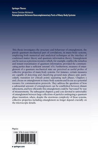 Produktbild: Entanglement Between Noncomplementary Parts of Many-Body Systems