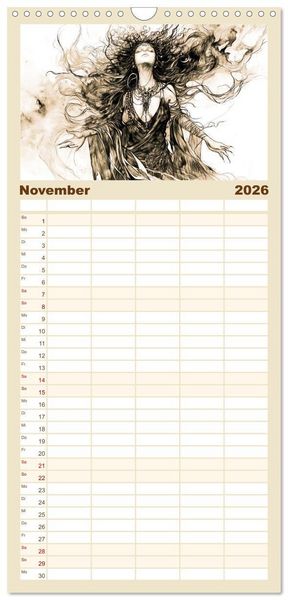 Produktbild: Familienplaner 2026 - G&ouml;tter der Wikinger - Skizzen zur Welt der Nordischen Mythologie mit 5 Spalten (Wandkalender, 21 x 45 cm) CALVENDO