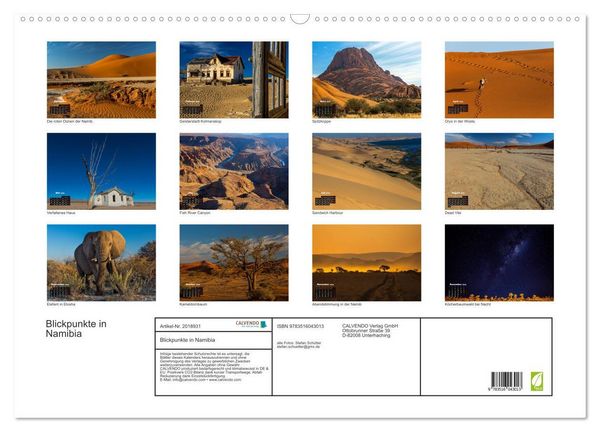 Produktbild: Blickpunkte in Namibia (Wandkalender 2026 DIN A2 quer), CALVENDO Monatskalender
