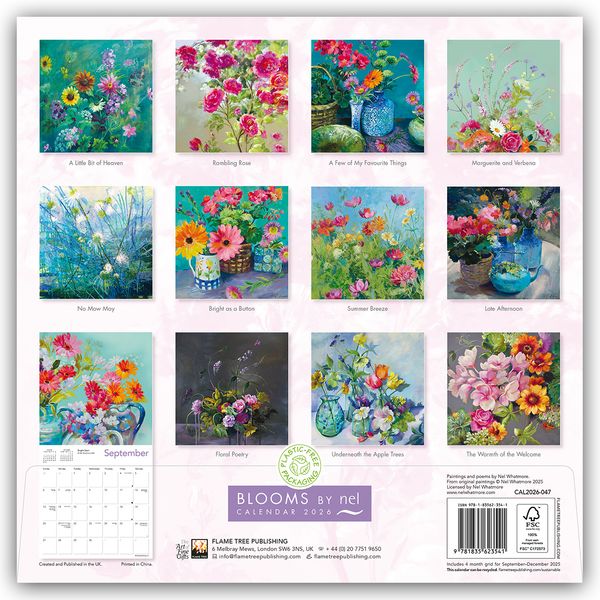 Produktbild: Blooms by Nel Whatmore &ndash; Nel Whatmores Bl&uuml;ten 2026 &ndash; Original Flame Tree Publishing-Kalender [Kalender]