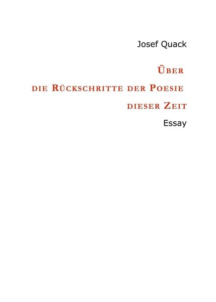 Produktbild: &Uuml;ber die R&uuml;ckschritte der Poesie dieser Zeit