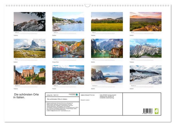 Produktbild: Die sch&ouml;nsten Orte in Italien. (Wandkalender 2026 DIN A2 quer), CALVENDO Monatskalender