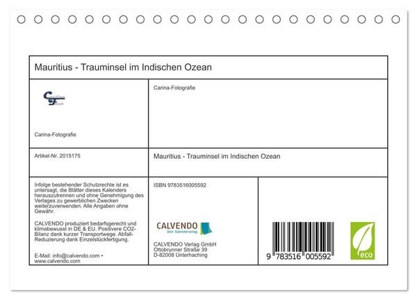 Produktbild: Mauritius - Trauminsel im Indischen Ozean (Tischkalender 2026 DIN A5 quer), CALVENDO Monatskalender