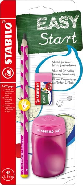 STABILO EASYgraph Schul-Set Spitzer+Radierer+Bleistift für Linkshänder