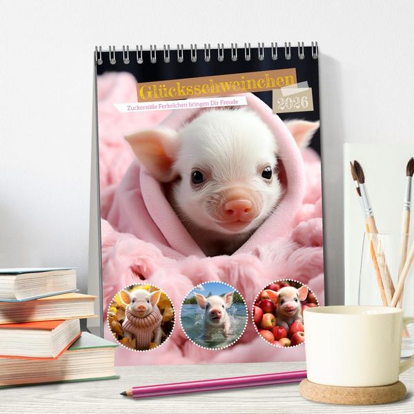 Produktbild: Gl&uuml;cksschweinchen (Tischkalender 2026 DIN A5 hoch), CALVENDO Monatskalender