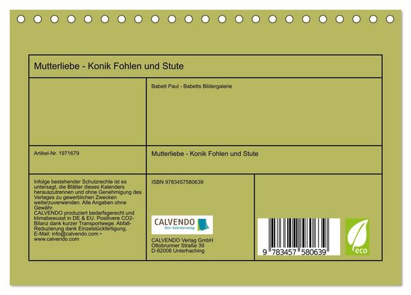 Produktbild: Mutterliebe - Konik Fohlen und Stute (Tischkalender 2026 DIN A5 quer), CALVENDO Monatskalender