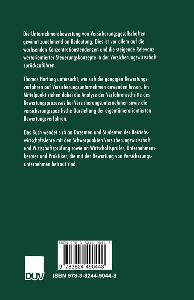 Produktbild: Unternehmensbewertung von Versicherungsgesellschaften