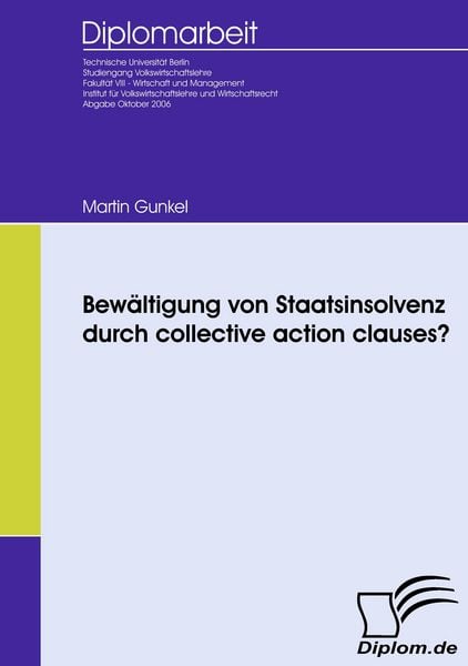Produktbild: Bew&auml;ltigung von Staatsinsolvenz durch collective action clauses?