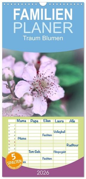Produktbild: Familienplaner 2026 - Traum Blumen mit 5 Spalten (Wandkalender, 21 x 45 cm) CALVENDO
