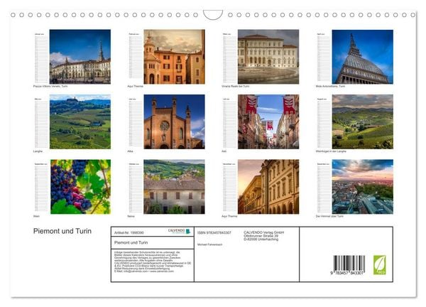 Produktbild: Piemont und Turin (Wandkalender 2026 DIN A3 quer), CALVENDO Monatskalender