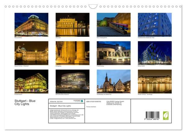 Produktbild: Stuttgart - Blue City Lights (Wandkalender 2026 DIN A3 quer), CALVENDO Monatskalender