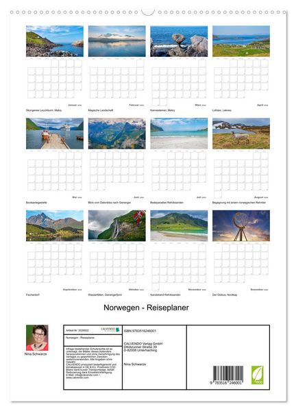 Produktbild: Norwegen - Reiseplaner (hochwertiger Premium Wandkalender 2026 DIN A2 hoch), Kunstdruck in Hochglanz