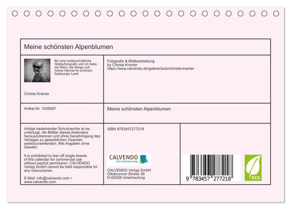 Produktbild: Meine sch&ouml;nsten Alpenblumen (Tischkalender 2026 DIN A5 quer), CALVENDO Monatskalender