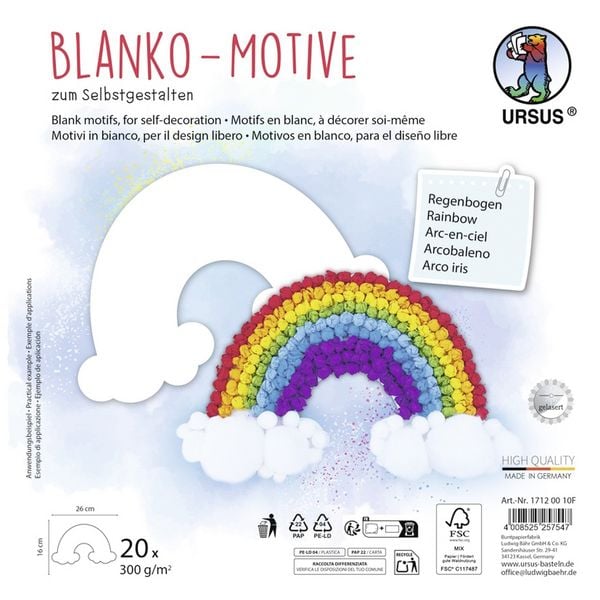 Produktbild: URSUS Kinderbasteln Blanko-Motive Regenbogen, 20 Blatt