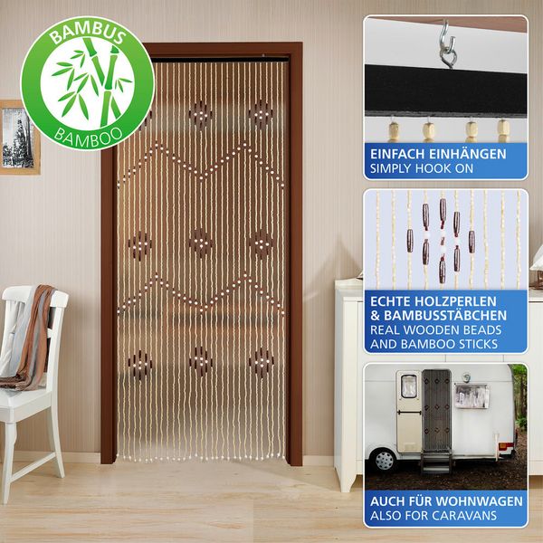Produktbild: Vorhang Mod. Holzperlen, mehrfarbig, Holz/Bambus, 90x200 cm, 31 Str&auml;nge aus Ahornholzperlen