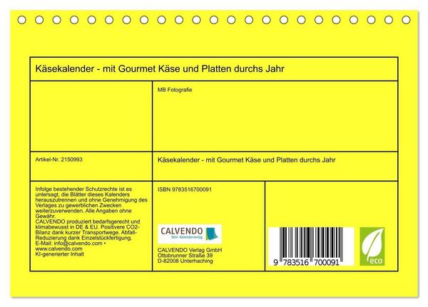 Produktbild: K&auml;sekalender - mit Gourmet K&auml;se und Platten durchs Jahr (Tischkalender 2026 DIN A5 quer), CALVENDO Monatskalender