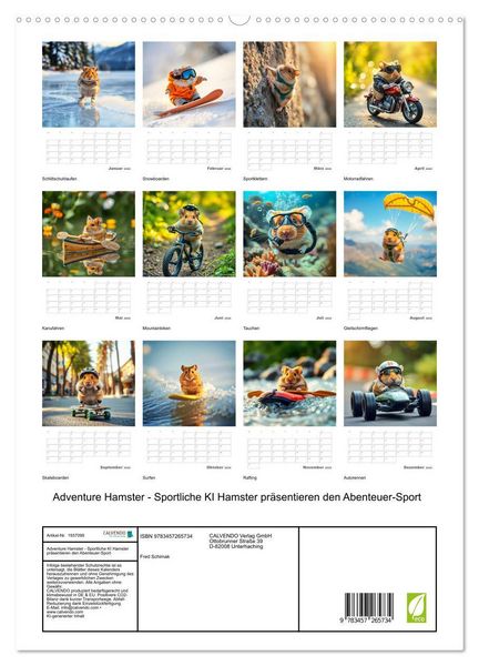 Produktbild: Adventure Hamster - Sportliche KI Hamster pr&auml;sentieren den Abenteuer-Sport (hochwertiger Premium Wandkalender 2026 DIN A2 hoch), Kunstdruck in Hochglanz