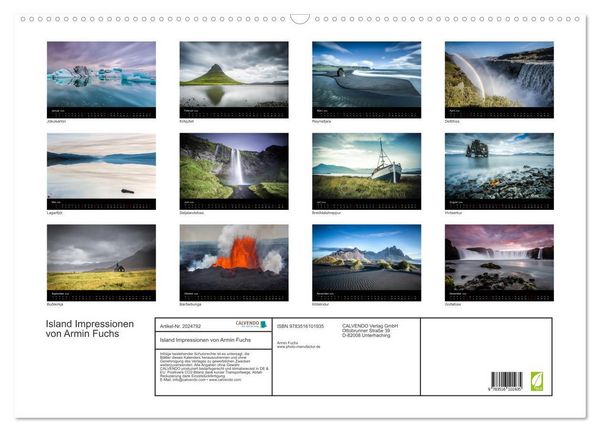 Produktbild: Island Impressionen von Armin Fuchs (Wandkalender 2026 DIN A2 quer), CALVENDO Monatskalender