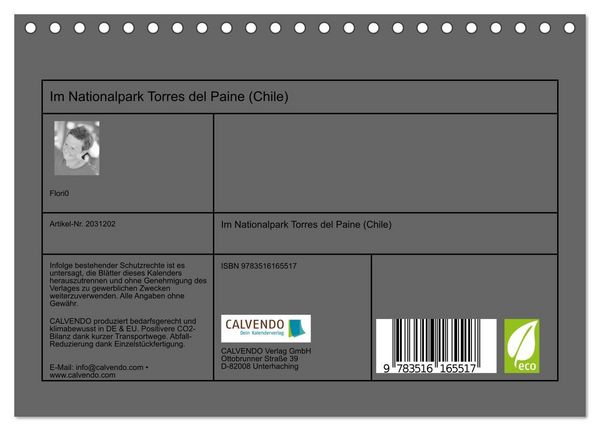 Produktbild: Im Nationalpark Torres del Paine (Chile) (Tischkalender 2026 DIN A5 quer), CALVENDO Monatskalender