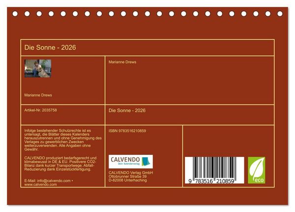 Produktbild: Die Sonne - 2026 (Tischkalender 2026 DIN A5 quer), CALVENDO Monatskalender
