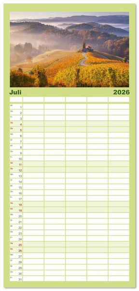 Produktbild: Familienplaner 2026 - Leidenschaft Landschaften mit 5 Spalten (Wandkalender, 21 x 45 cm) CALVENDO