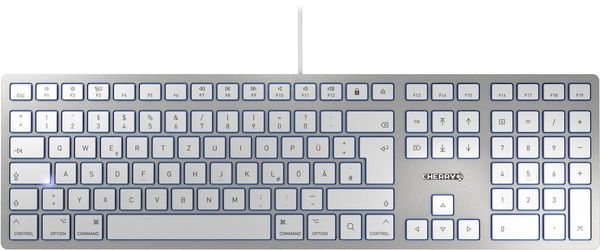 CHERRY KC 6000 Slim für MAC USB Tastatur Deutsch, QWERTZ, Mac Silber, Weiß