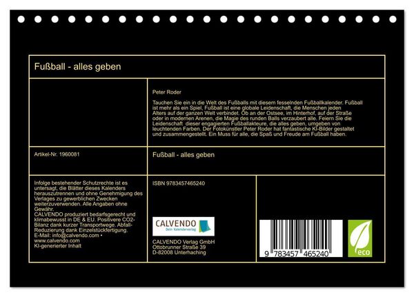 Produktbild: Fu&szlig;ball - alles geben (Tischkalender 2026 DIN A5 quer), CALVENDO Monatskalender