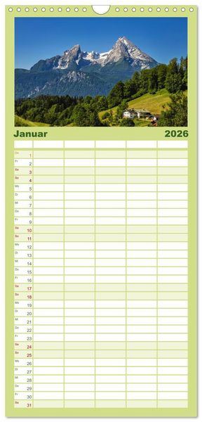 Produktbild: Familienplaner 2026 - Bayern - Seen, Berge, Landschaft mit 5 Spalten (Wandkalender, 21 x 45 cm) CALVENDO