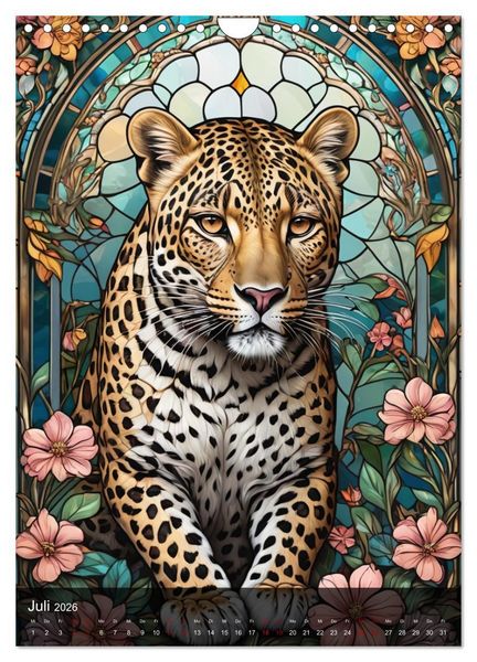 Produktbild: Wildtiere und Glaskunst im Tiffany Stil (Wandkalender 2026 DIN A4 hoch), CALVENDO Monatskalender